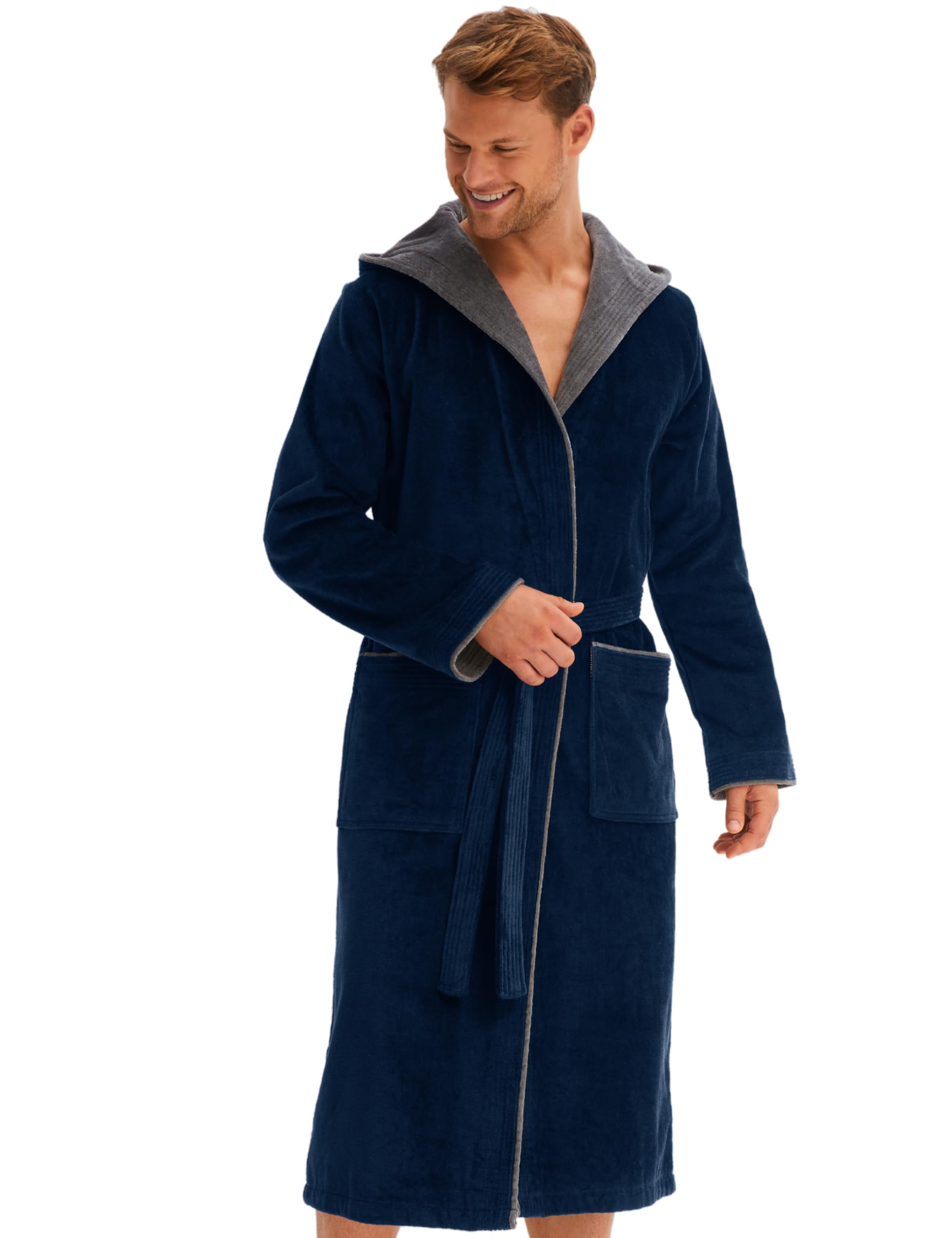 Morgenstern Accappatoio Uomo Cappuccio Cotone Spugna Velluto Lungo