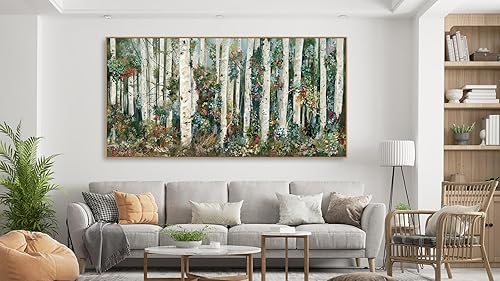 Miniatura 4 de tigeridge Arte de pared enmarcado de abedul Lienzo de bosque de abedul floreciente, imágenes de paisaje natural, decoración de pared de madera de