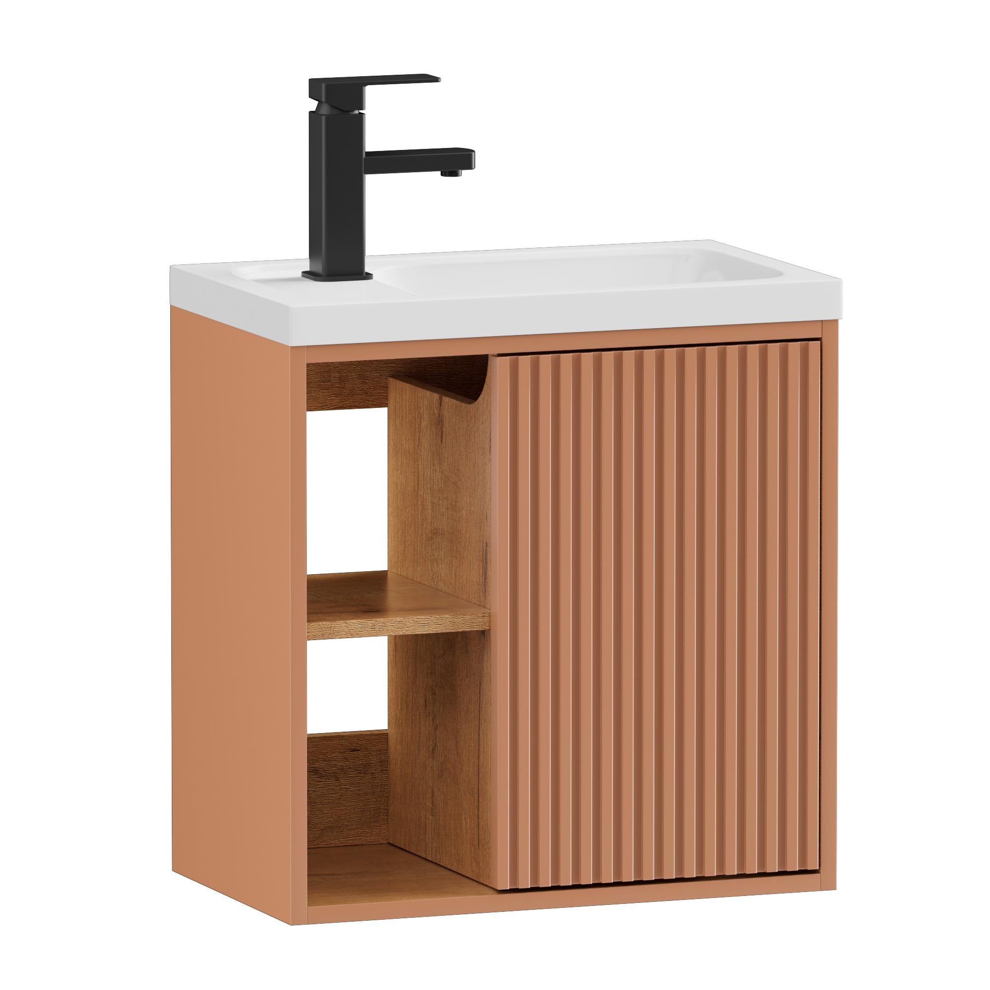 UEV Mobile Bagno con Lavabo in Resina, Mobiletto Bagno Sospeso con Unico Design e Praticità, Motivo a Righe Verticali, 50,5 x 30 x 50 cm, Rosa
