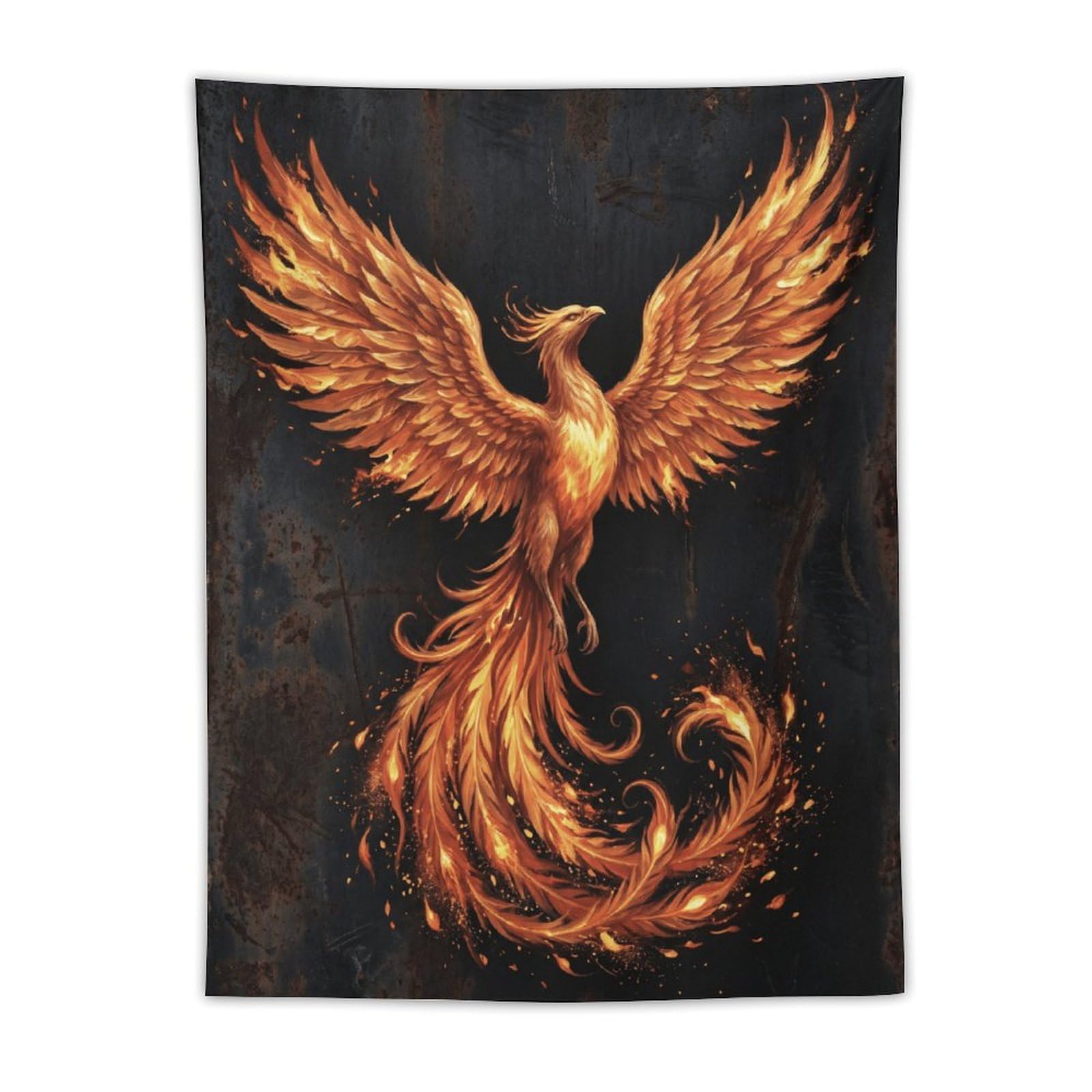 W7C8U2X3 Rising Fire Phoenix Wall Tapestry, Fantasy Illustration, Sofa Area