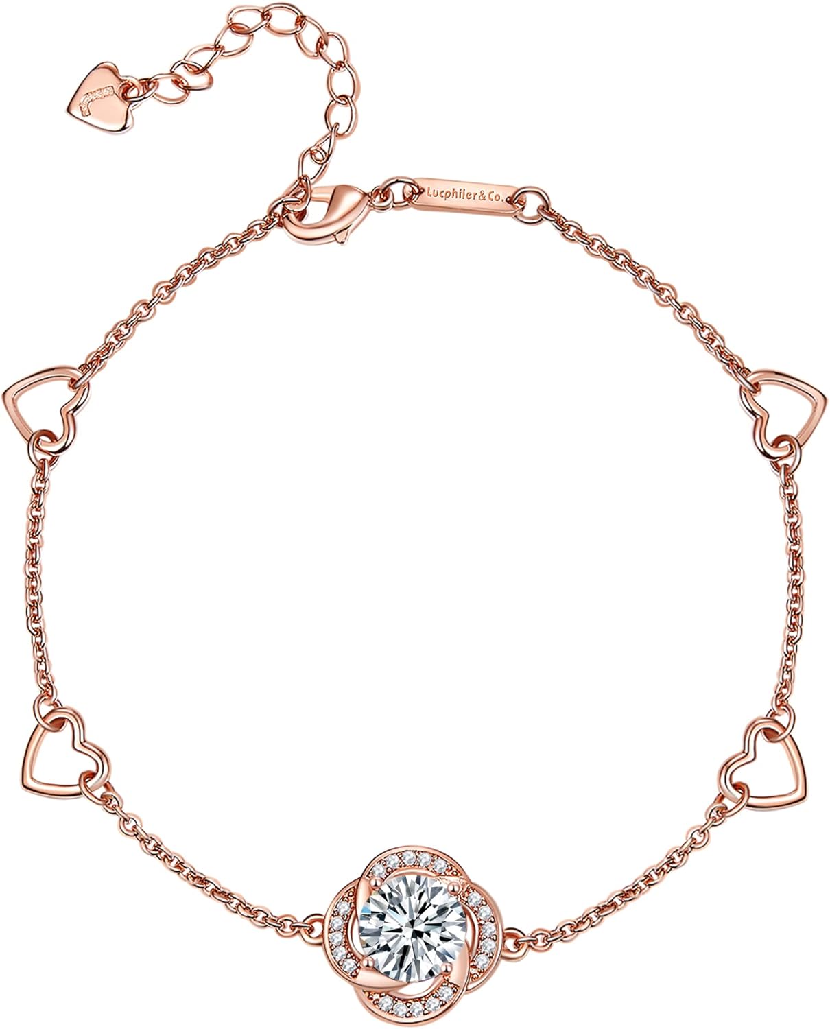 Lucphiler & Co. Christmas Day Infinity, Interlocking Circle, Heart, Flower, 4 Leaf Clover Charm Anklet Gift, Adjustable Large Bracelet for Women, Birthday Anniversary Xmas Present for Mom Sister