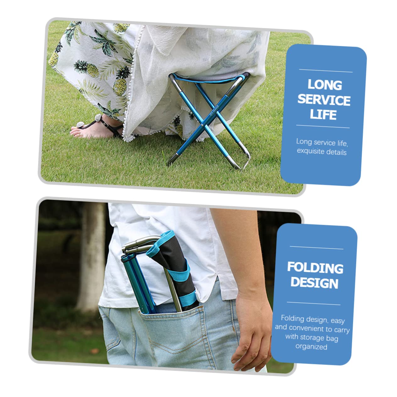 Sgabello Pieghevole da Campeggio Portatile Blu in Lega di Alluminio | Tessuto Oxford, Borsa per Trasporto, per Giardino e Hiking, Vacanze Estive