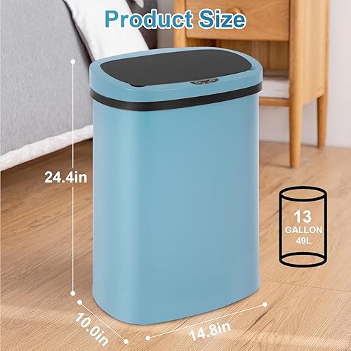Vista 73 de Bote de basura para cocina de 13 galones (50 litros) con tapa, sensor automático, sin tocar, acero inoxidable, para baño, dormitorio, oficina