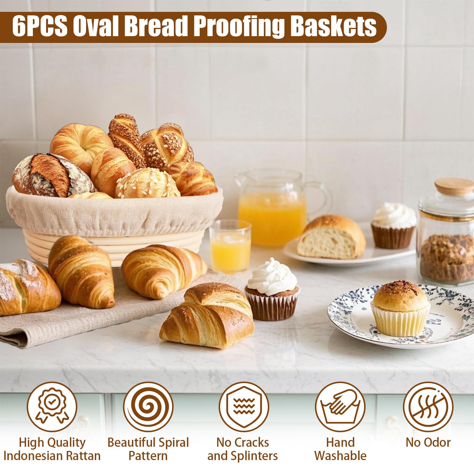 Cestas ovaladas Banneton de 10 pulgadas para hacer pan, 3 unidades, cuencos a prueba de masa con forro para masa madre para el hogar, suministros para hornear pan de masa madre