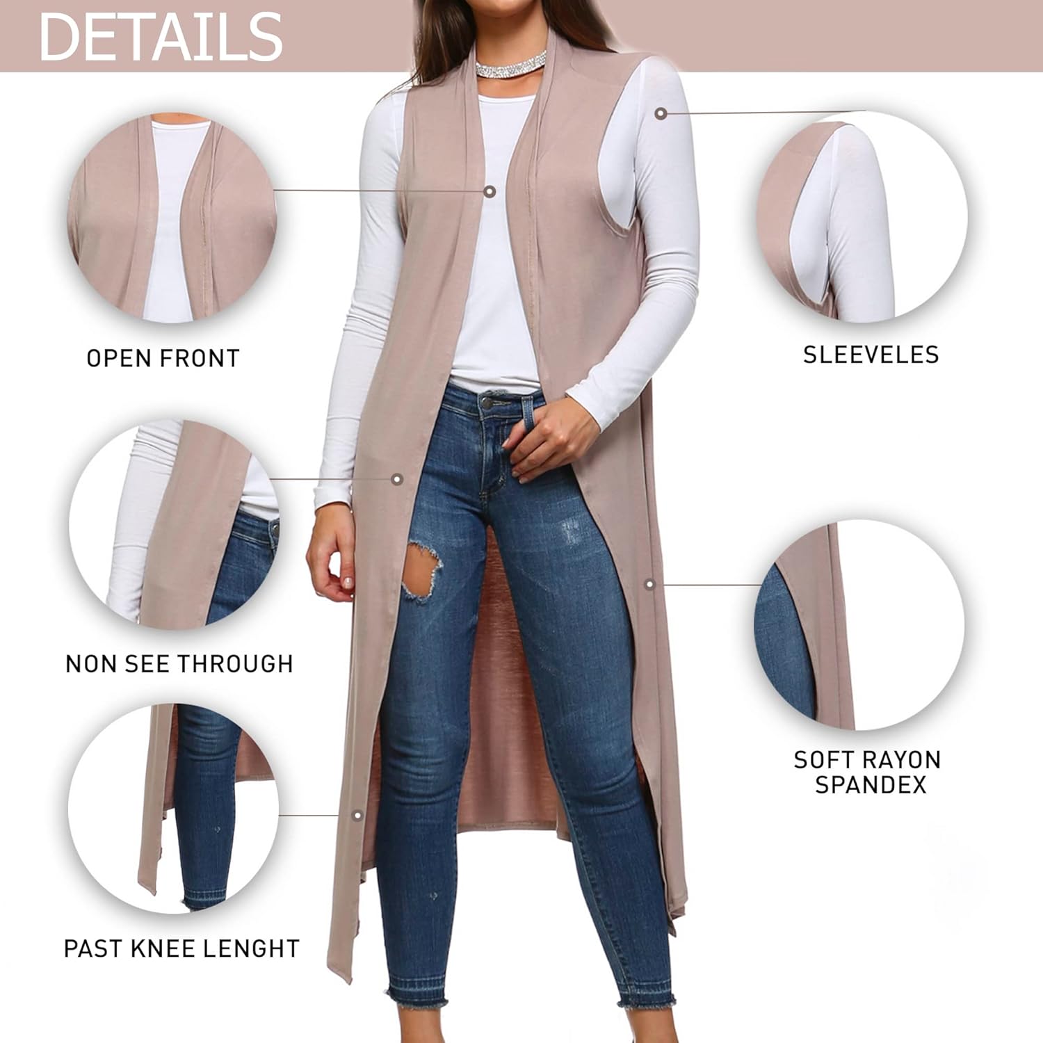 Isaac Liev Women's Sleeveless Cardigan – Casual Long Maxi Open Front Flowy Drape Lightweight Duster Vest Made in USA at  Women’s Clothing store
