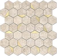 Vista 18 de Azulejo de pizarra beige hexagonal para despegar y pegar para la pared de la cocina, salpicadura adhesiva resistente al calor de PVC para la pared