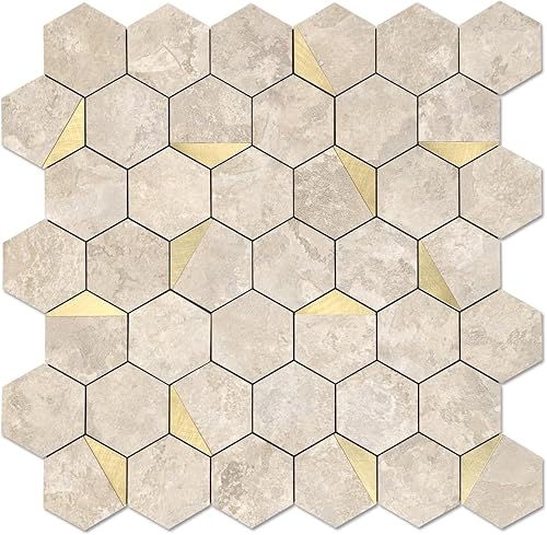 Miniatura 1 de OYASIMI Azulejos hexagonales de 20 hojas para despegar y pegar, 12 x 11.34 pulgadas, azulejos de pared de PVC 3D de metal mixto de pizarra rústica