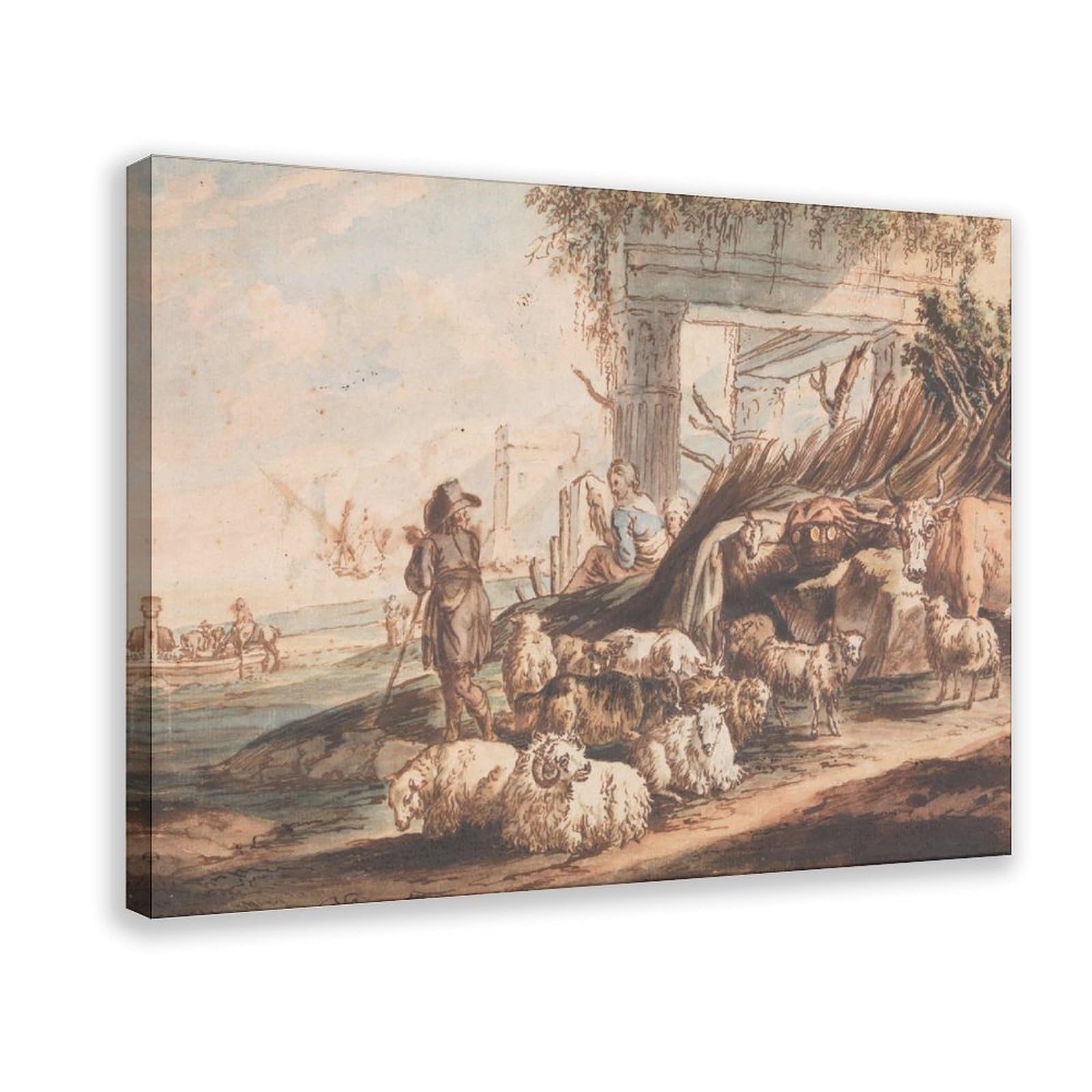 YRVSHC Shepherd with A Flock of Sheep And A Cow Among Ruins (1600-1700) Canvas Poster for Bedroom Decor Gift