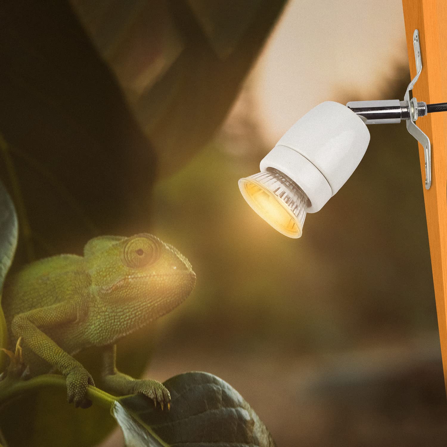 CPROSP Lámpara uvb Tortugas, Calefacción para Reptiles y Anfibios 360 ° Orientable, Fijación para Soporte de Lámpara (2 E27 Bombilla Incluida), Cable y Enchufe de 1,8 m, Temperatura Ajustable — view 7