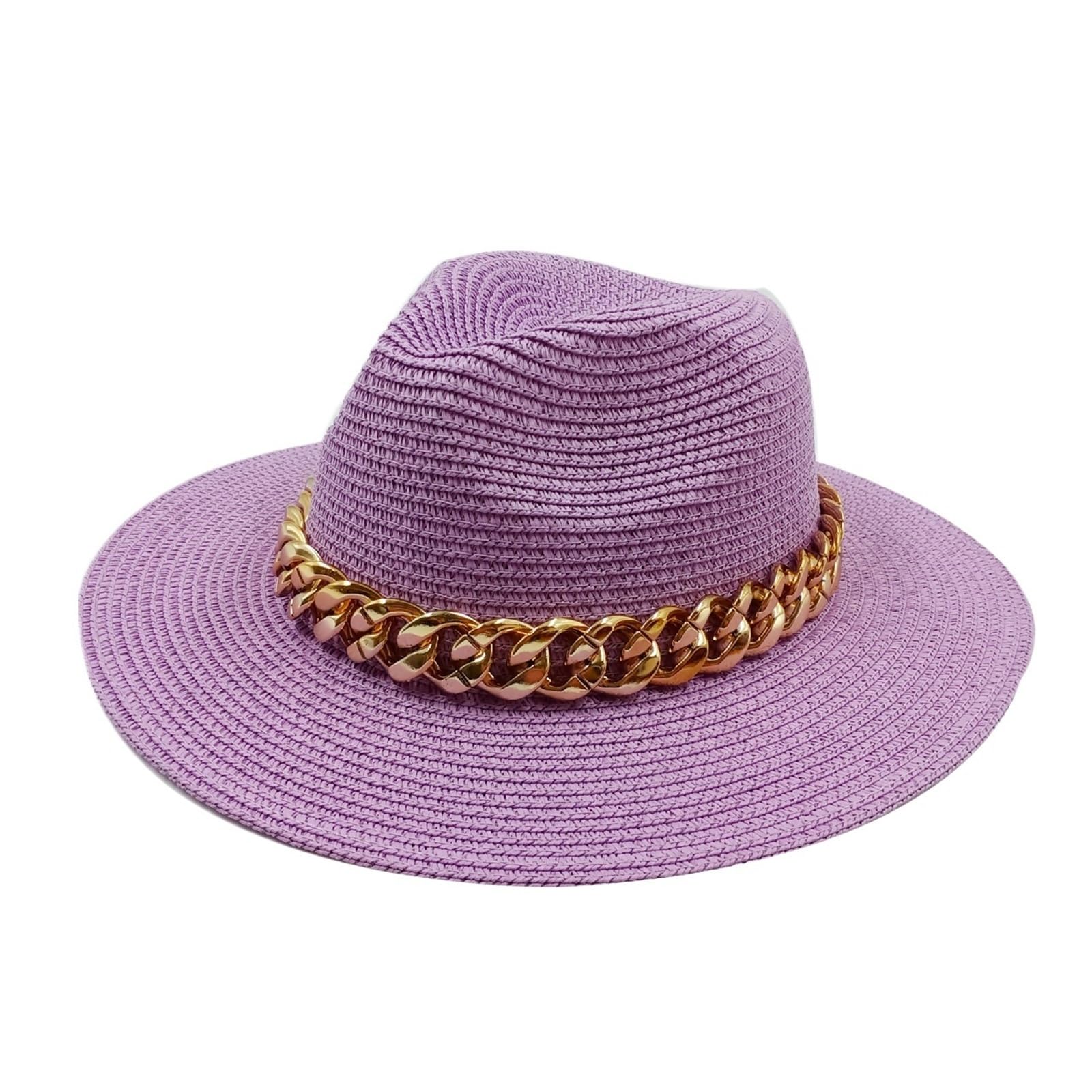 MRKU Sombrero de Paja de Verano con Cadena de Donut - Playa Naranja y Morada para Hombres y Mujeres
