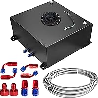 Dexepe Universal 15 Gallon 60L Polished Aluminum Fuel Cell Tank w/ Fuel Line Kit, Cap, Level Sender - Black