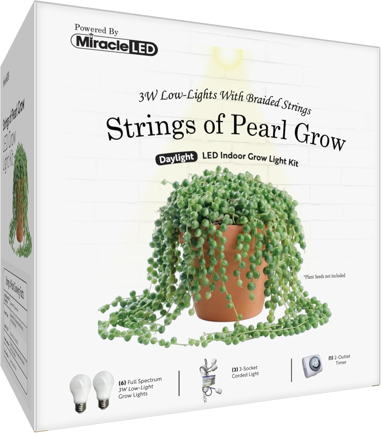 Miracle LED Low-Light Full Spectrum, Strings of Pearl Starter Grow Light Kit (Braided 3-Socket)