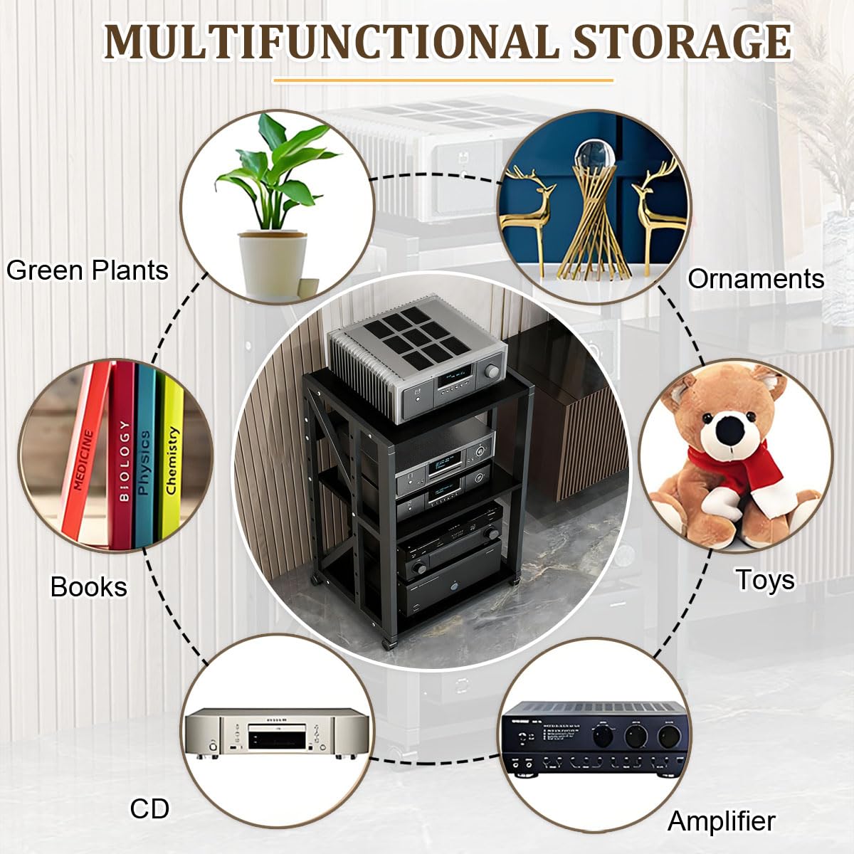 2/3 Rack Audio Mobile Porta Stereo Hi Fi Con Ruote Universali, Mobile Rack Per Impianto Stereofonico, Per Soggiorno, Sala Teatro, Ripiano Rack Amplificatore, Centro Intratte(2-layer)