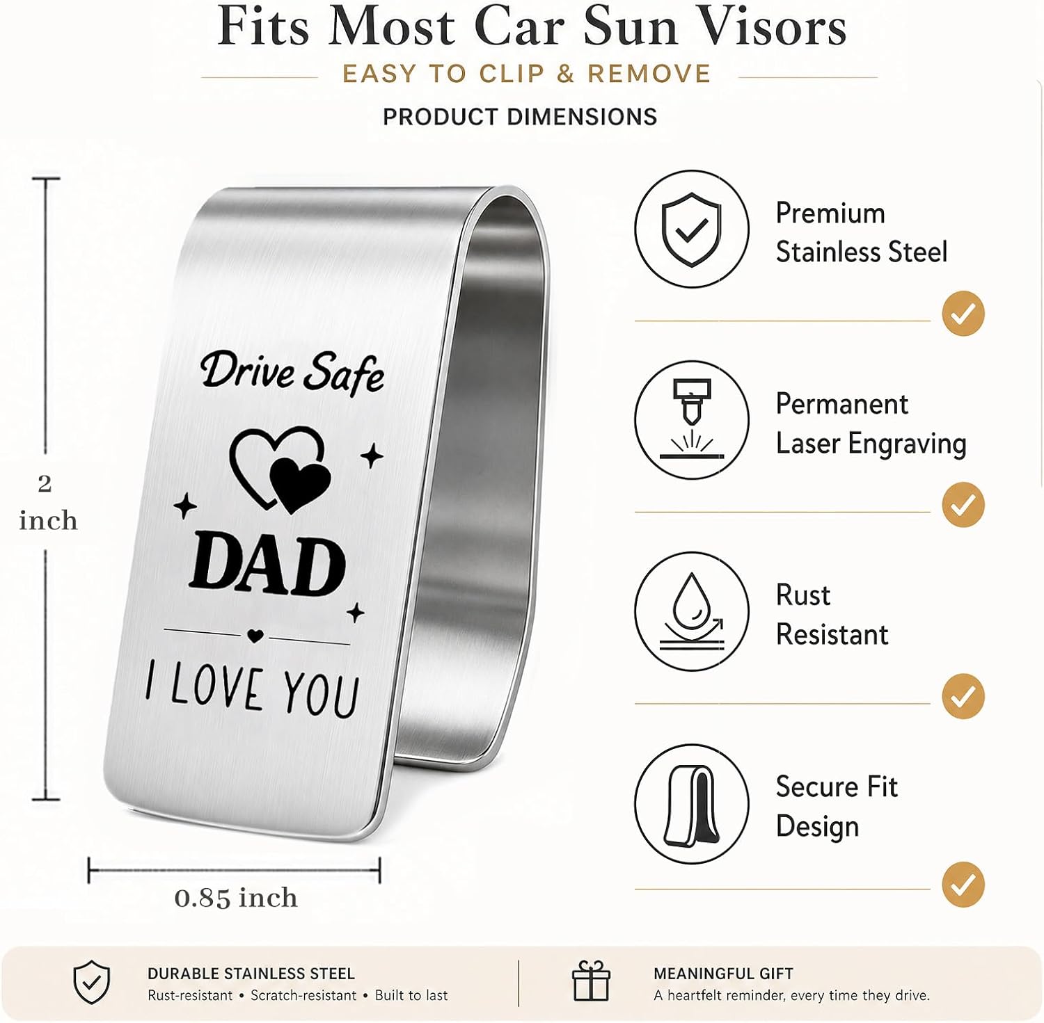 Drive Safe Dad Car Visor Clip, I Love You Keepsake Gift for Dad, Engraved Car Sun Visor Clip for Father Husband, Safe Driving Car Accessories Interior, Dad Birthday image 2