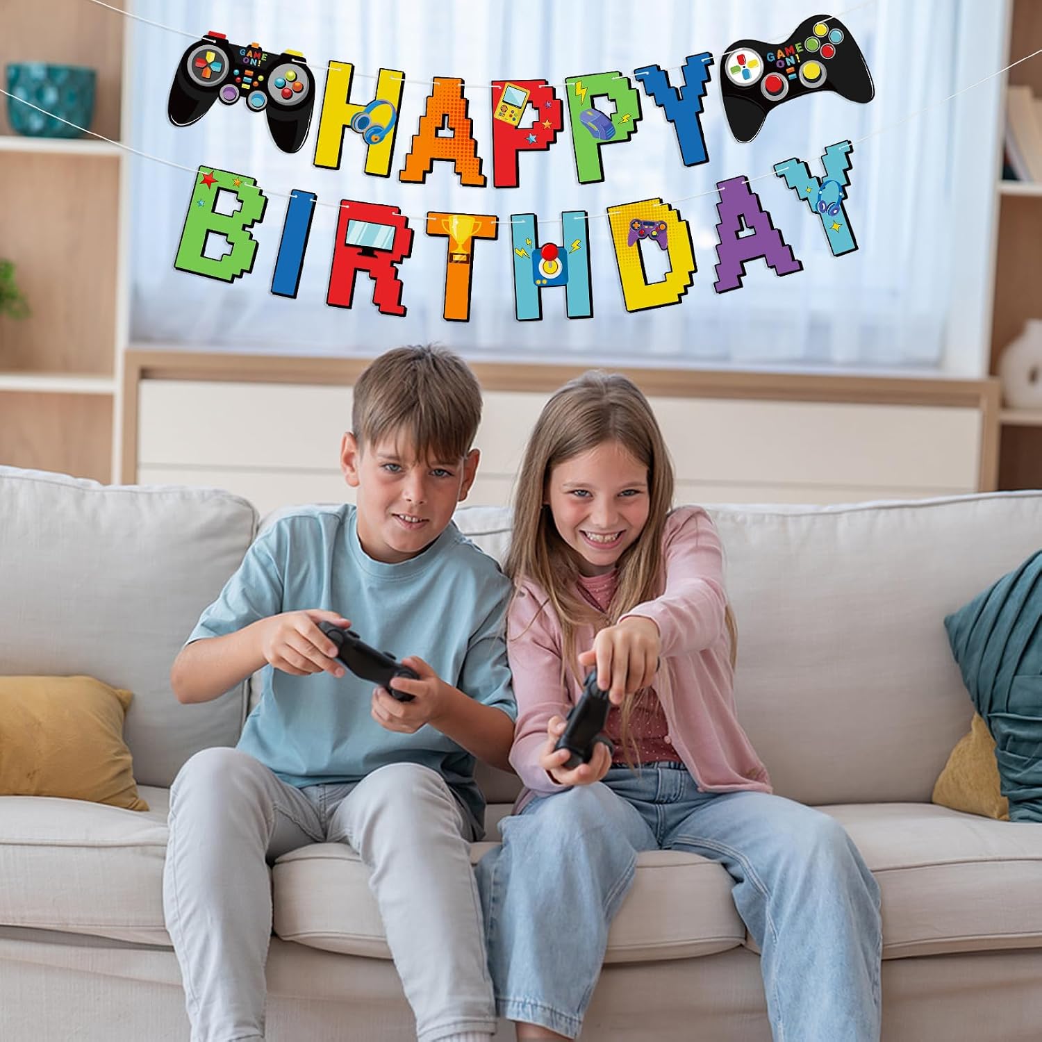 Video Game Happy Birthday Banner Game Controller Themed Birthday Banner Video Game Party Supplies for Boys Kids Baby Shower Decorations image 5