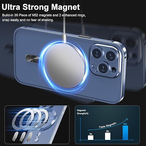 Miniatura 3 de Funda magnética transparente para iPhone 14 Pro Max con protección completa de la cámara parachoques de marco de metal patrón de CD para anillo