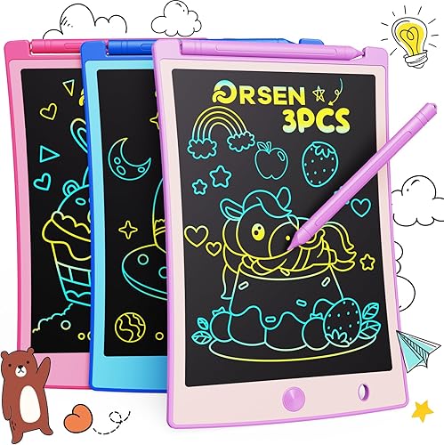ORSEN Paquete de 3 tabletas de escritura LCD para niños, tablero de dibujo colorido para niños, regalo educativo de aprendizaje para niños de 3, 4,