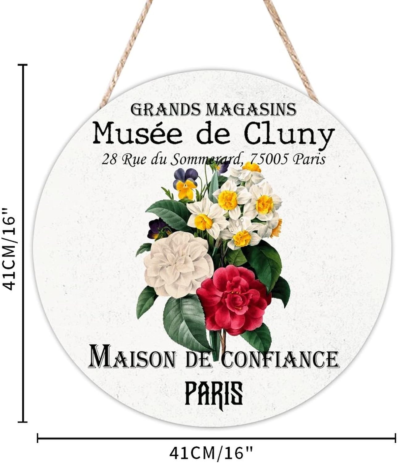 Old Paper Textures Wall Hanging Sign Plaque, Vintage Flower Wood Door Sign, Floral 16x16in Round Door Hanger Sign for Front Door Entryway Porch Bar Pub Housewarming Gifts