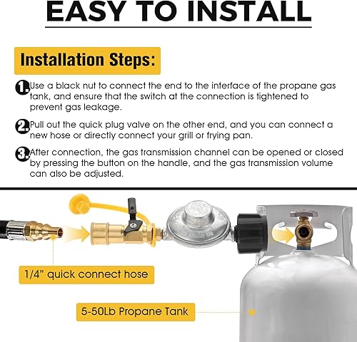 Miniatura 3 de Adaptador de conexión rápida de propano, regulador de parrilla de gas propano de 14 pulgadas con accesorios de conexión rápida QCC1, conecta el