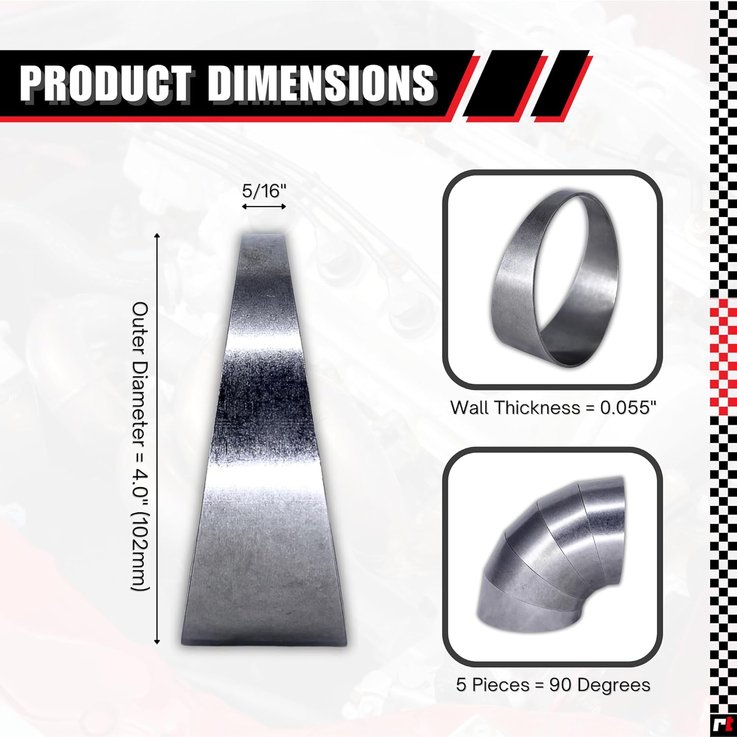 REMTUNE 90 degree 4" 304 Stainless Steel Tight Radius Pie Cuts (Not Welded) - Laser Cut and Deburred for Custom Exhaust and Fabrication Projects (5pcs)