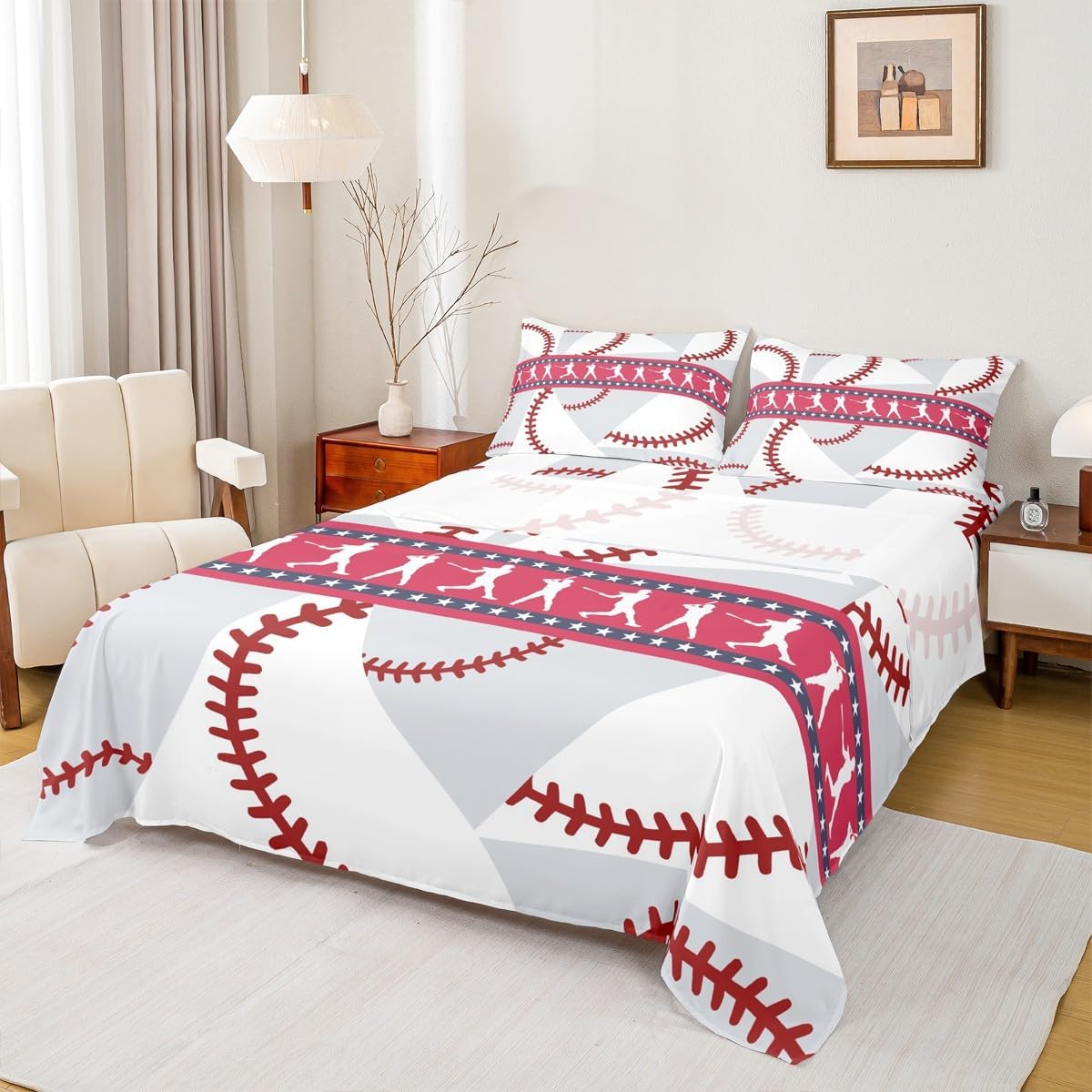 Feelyou Baseball Sports Game Bedding Set Twin Size 3Pcs Children Girls image 2