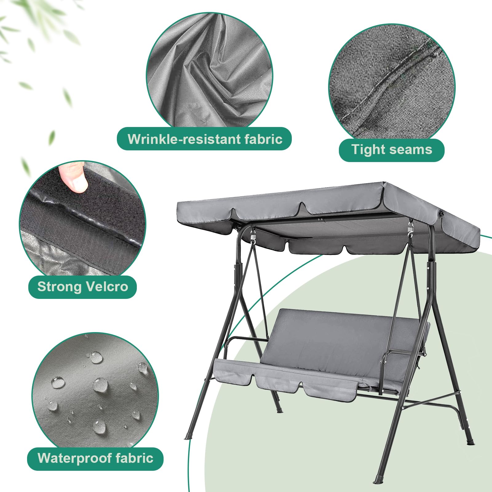 Cubierta de Toldo para Columpio,195 * 125cm Toldo Recambio Balancin Jardin,Techo de Repuesto para balancín Exterior Anti Rayos UV,Toldo de Balancín de Jardín de 3 Plazas Impermeable(Gris)