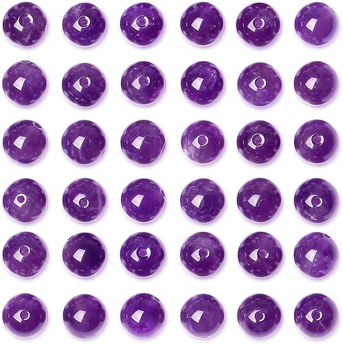 Miniatura 4 de QINJIEJIE 60 cuentas de amatista de 0.315 pulgadas (0.315 in), cuentas de piedra natural redondas sueltas para pulseras, cuentas de cristal morado,