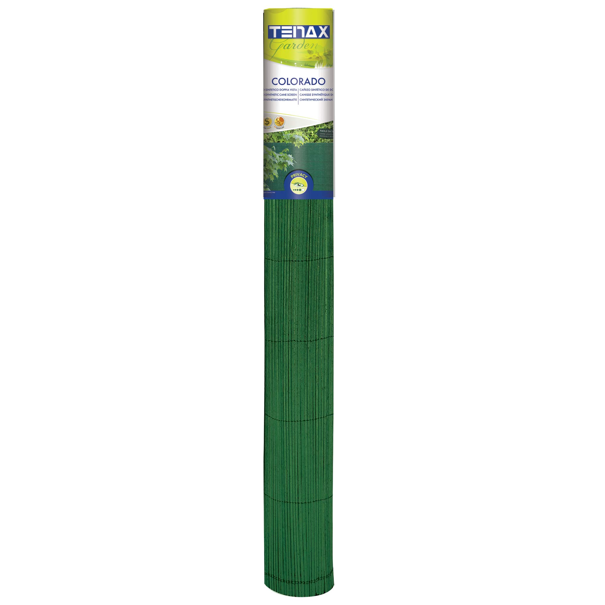 Tenax Colorado 1,50 x 5 m Vert, Canisse Synthétique en PVC avec Cannes Entières de 7 mm, Brise-Vue pour Jardins, Balcons et Clôtures