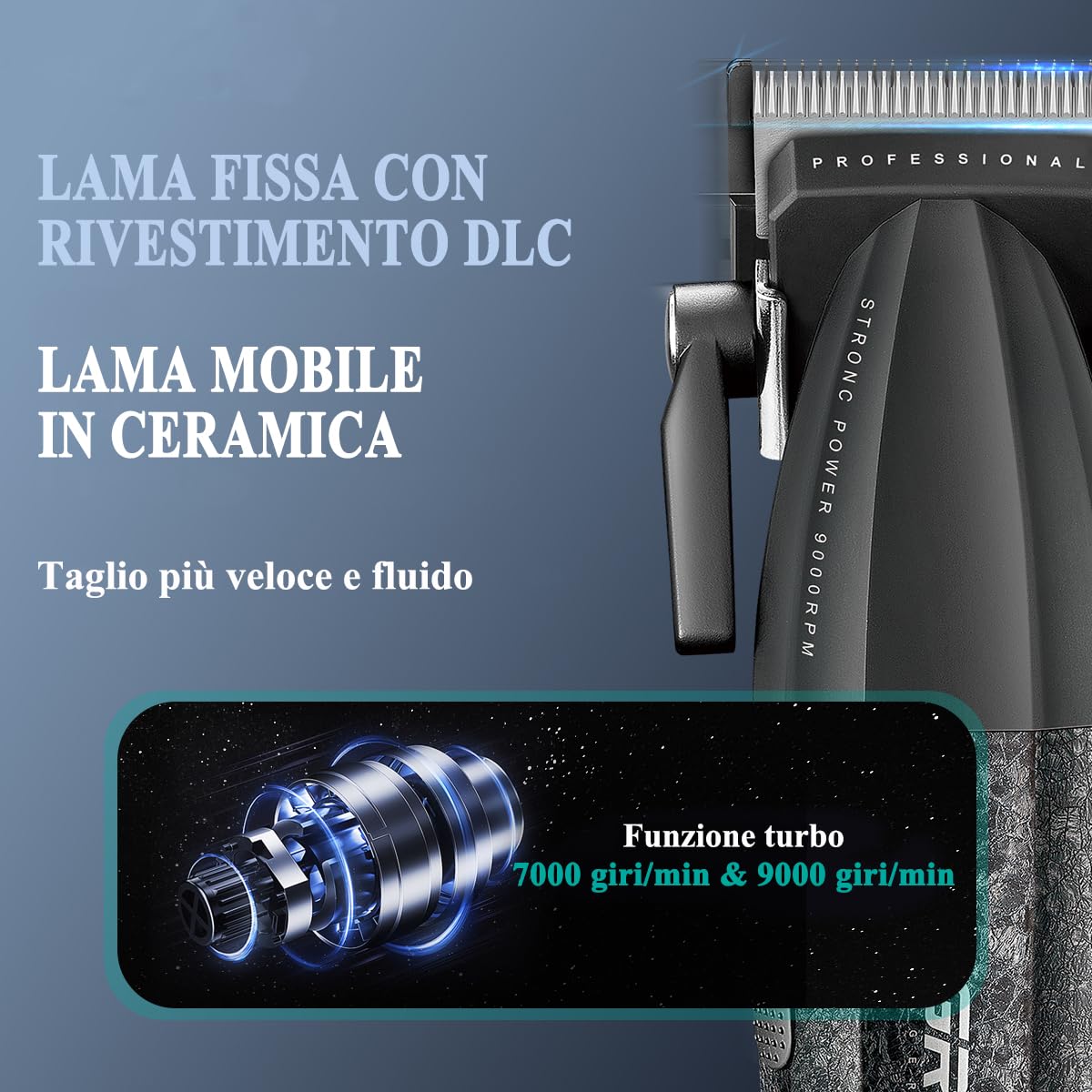 VGR 640 Tagliacapelli Professionale Per Uomo, Set Di Tagliacapelli E Trimmer Senza Fili, Zero Gap T-Blade, Lama In Ceramica DLC, Kit Barbiere Di Alta Qualità Con Display LED (Nero)