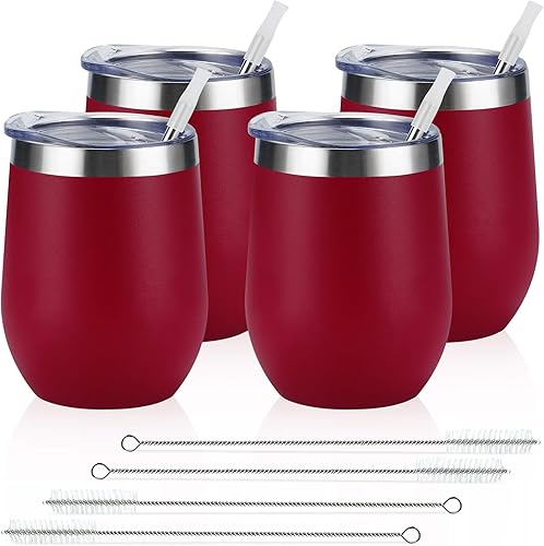 Miniatura 30 de Lifecapido Paquete de 4 copas de vino de acero inoxidable de 12 onzas sin tallo, vaso de vino aislado, vasos de vino de acero inoxidable con tapas