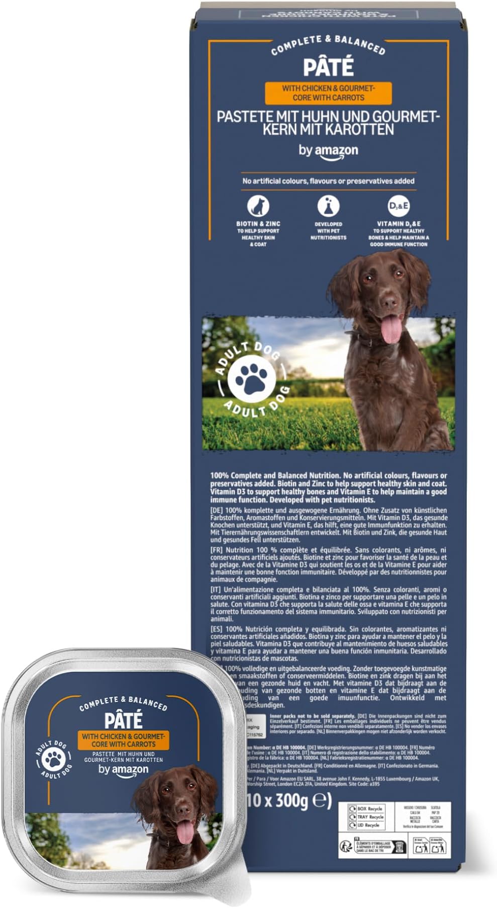 Wet Dog Food, Paté with Chicken and Gourmet-core with Carrots and Pasta, 300g, Pack of 10