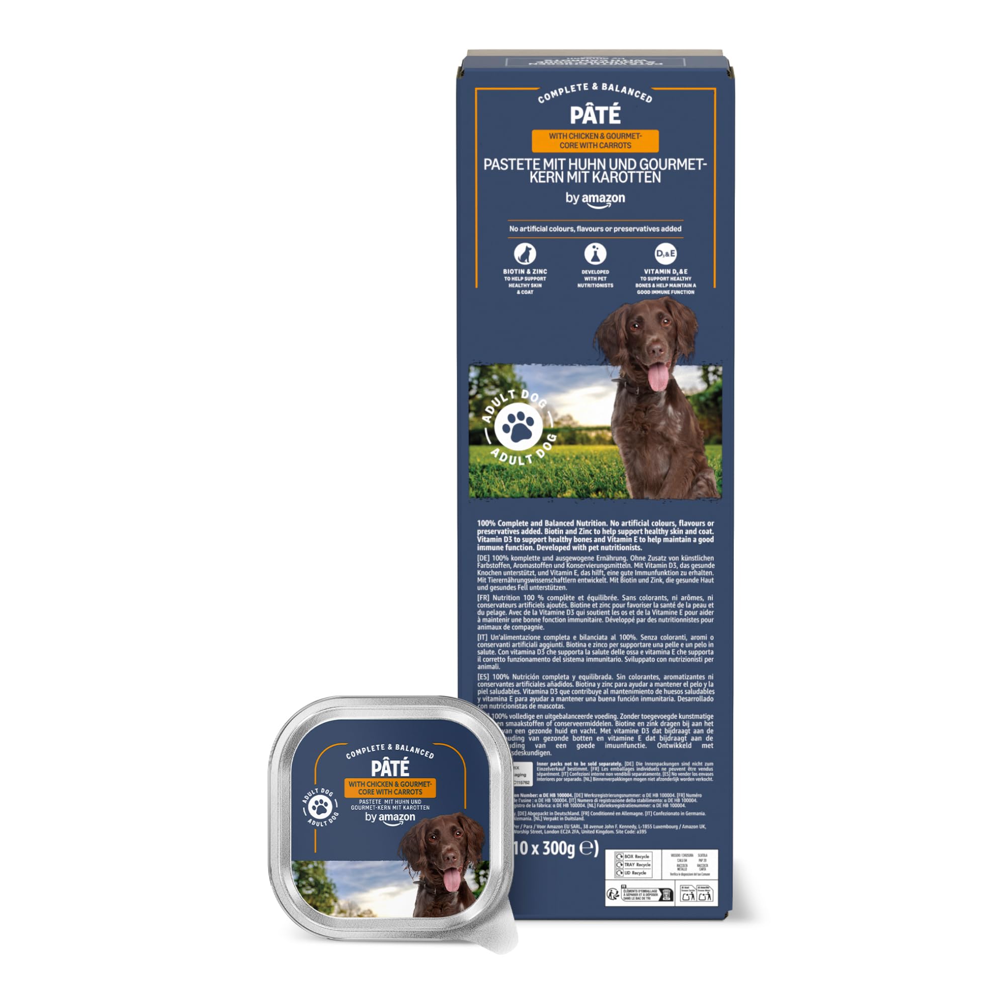 by Amazon Wet Dog Food, Paté with Chicken and Gourmet-core with Carrots and Pasta, 300g, Pack of 10