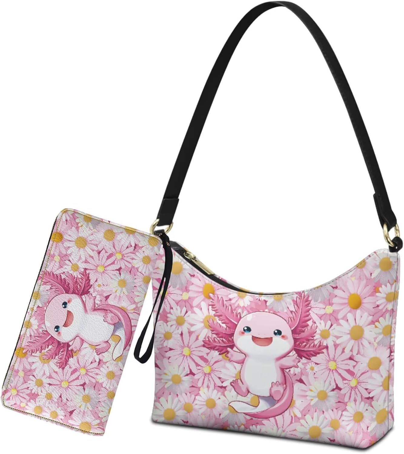 Womens Underarm Purse Wallet Set, 2pcs Leather Shoulder Purse Crescent Bags with Wristlet Wallet, Gift for Wife