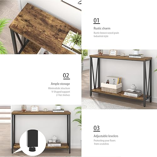 Miniatura 6 de EXCEFUR Mesa de entrada, mesas estrechas para sofá detrás del sofá, mesa de entrada moderna para pasillo, entrada, sala de estar, marrón rústico