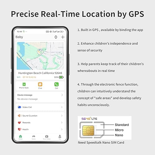 Miniatura 4 de Reloj inteligente 4G para niños con rastreador GPS y llamada telefónica para niños de 5 a 12 años, reloj GPS para niños con llamadas SOS,