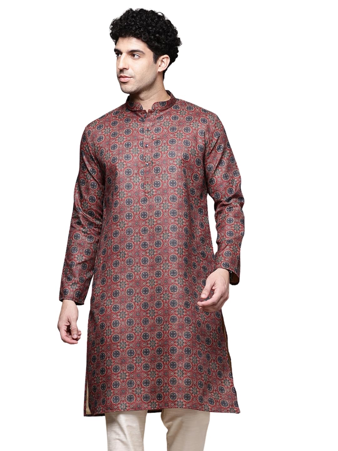 divisive Men's Linen Cotton Blend Printed Regular Fit Long Kurta-picture-35