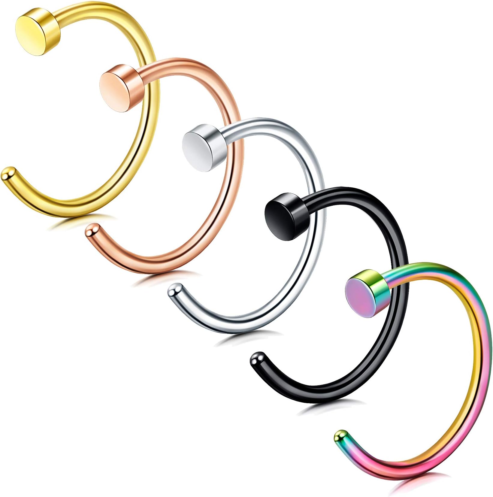 Sllaiss 20G Stainless Steel Nose Rings for Women Girls 5PCS C Shape Small Nose Piercing Set Body Jewelry