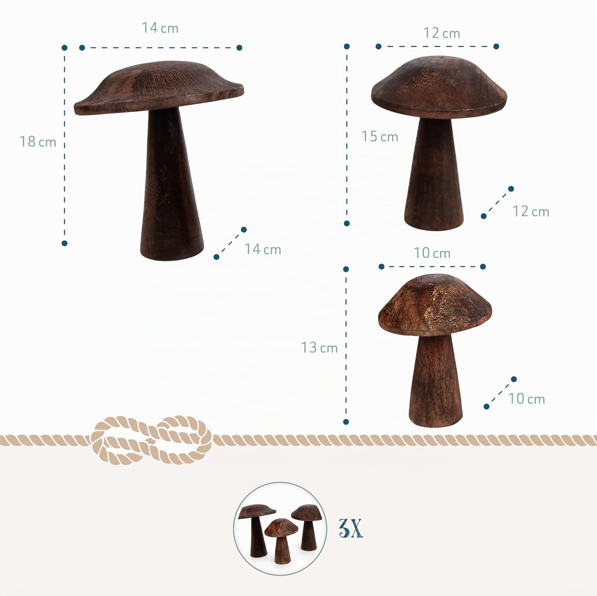 Holz-Pilze, 3 Stück: Herbstdeko Figuren, Tischdeko Pilz, Kleine Dekofiguren Herbst, Dekoration Tisch & Fensterbank, Fliegenpilz Fensterdeko, Deko Modern, Dekopilze Innen, Herbstfiguren Klein, 13-18 cm