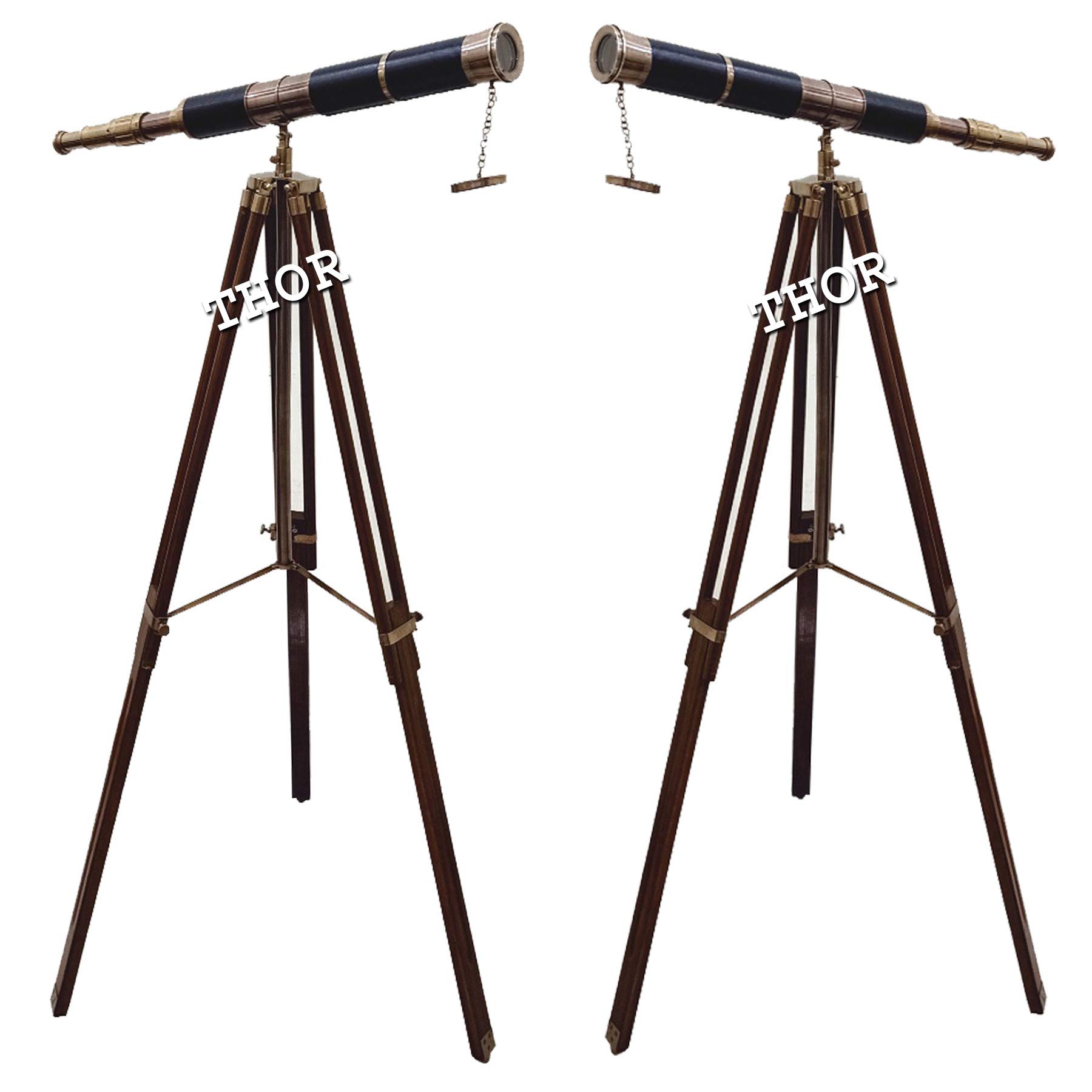 Royal Telescope Black Leather Single Barrel Wooden Stand Home Decor 27