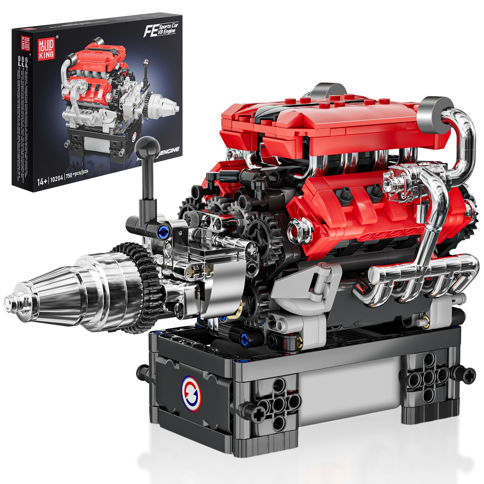 Mould King V8 Engine Model Kit That Works, 10204 FE V8 DIY Car Engine Model Educational Experiment Toy for 14+ Years Old and Adults, 750Pcs