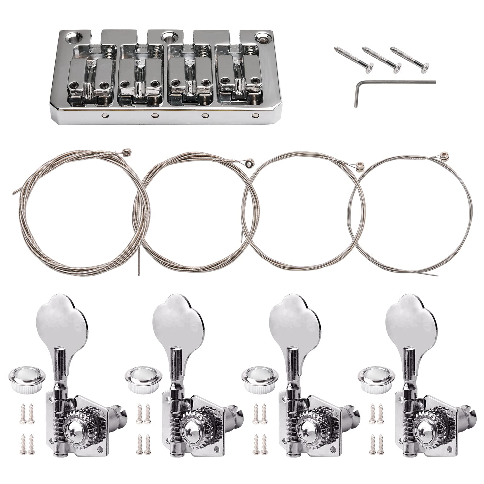 Unxuey 4 String Bass Guitar Bridge 93 x 45 mm (3.66 x 1.77 inch) Reliable and Versatile Bass Bridge for Your Instrument, Silver