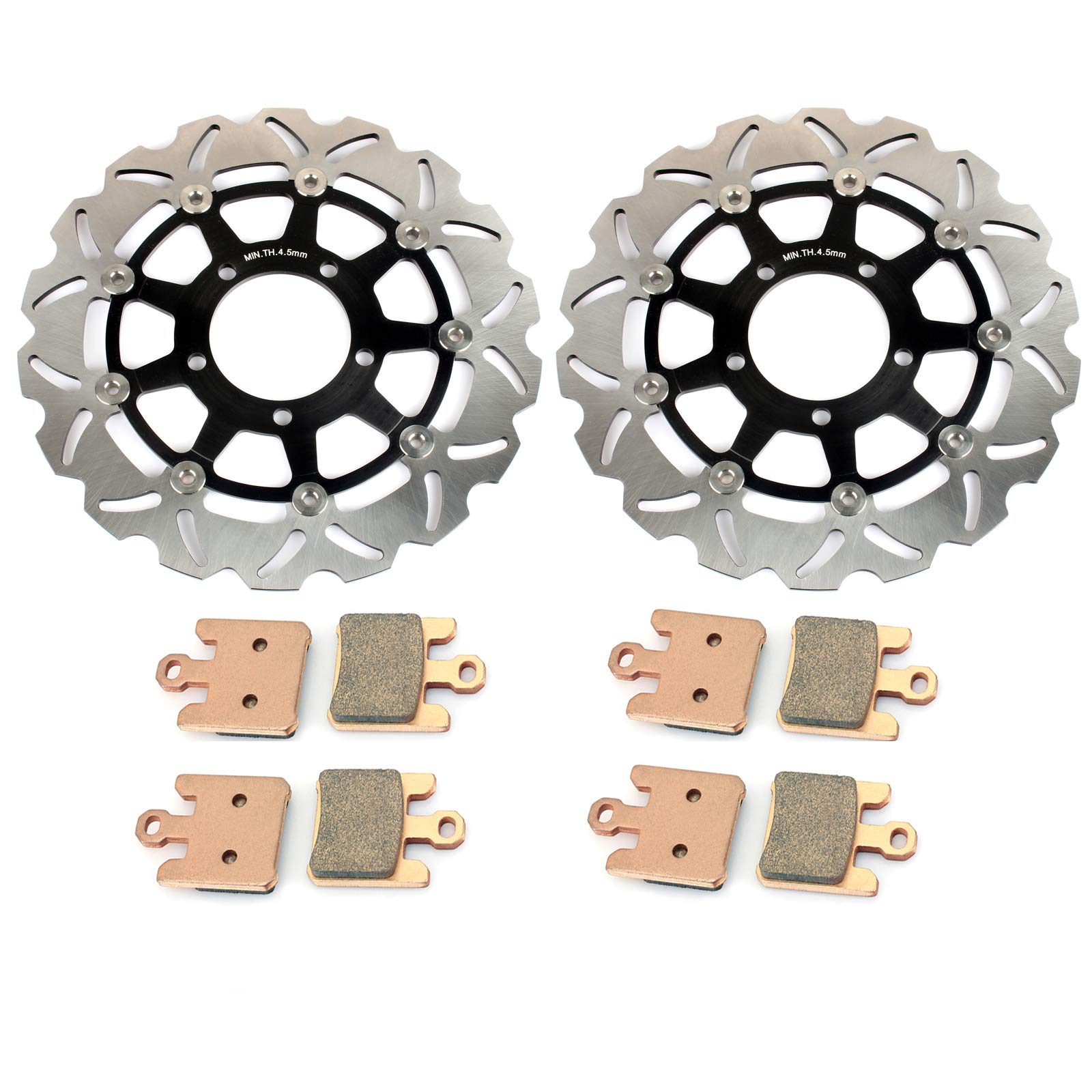 T | TARAZON Pair Front Brake Discs + Pads for Kawasaki ZX-10R ZX10R 1000 °C D ZX1000 °C ZX1000D Ninja 2004 2005 2006