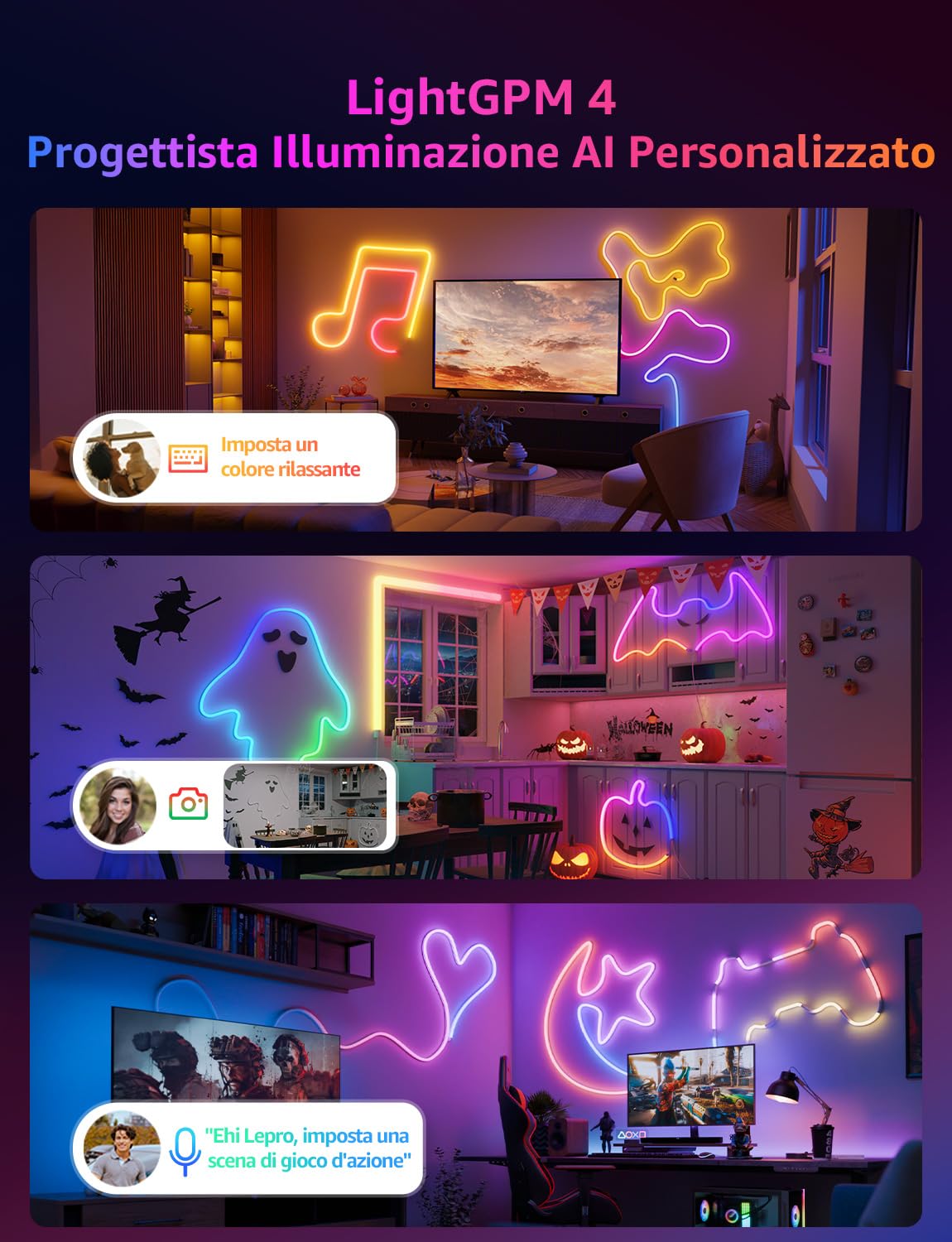Lepro N1 AI Neon Luci Natale Esterno 6M,Sync Musicale,Compatibile Alexa/Google Home,DIY Segmentato,Striscia LED Smart Neon,Progettista Illuminazione AI Personalizzato,Decorazioni Natalizie,Murale