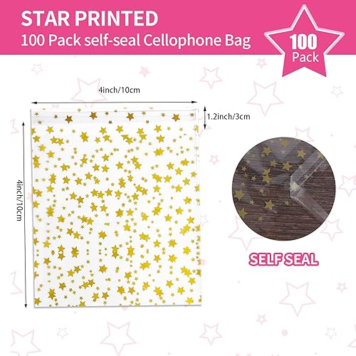 Miniatura 211 de COQOFA 100 bolsas de regalo de estrella rosa de 7 x 12 pulgadas, bolsas de regalo de celofán, bolsas de regalo de fiesta, bolsas de plástico Rosado