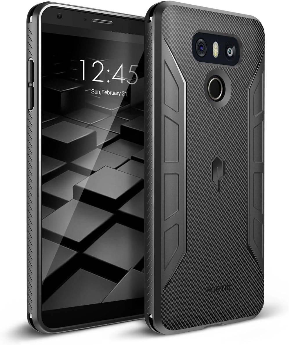 Poetic Karbon Shield Slim Fit LG G6 Case with Anti-Slip Side Grip and Carbon Fiber Texture for LG G6 Black