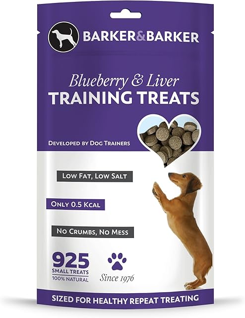 Barker and Barker Low Fat Dog Training Treats 925 Small Blueberry & Liver Treat Pouch