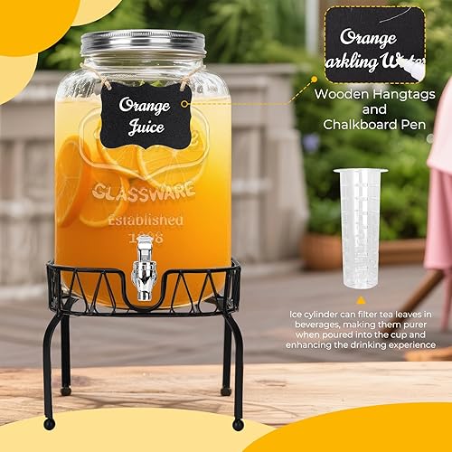 Miniatura 5 de DHSBTLS Dispensadores de bebidas de vidrio de 2 galones, 1 paquete de dispensador de bebidas transparente para fiestas, barbacoa y picnic,