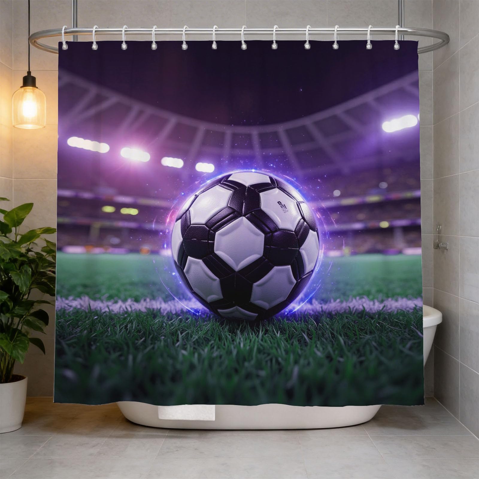 Hongduo 3D Football Print Shower Curtain for Stalls Bathtubs Playground Bathroom Decor Shower Curtain Set Polyester Fabric Waterproof 180x180cm/71X71 Inch with Hooks