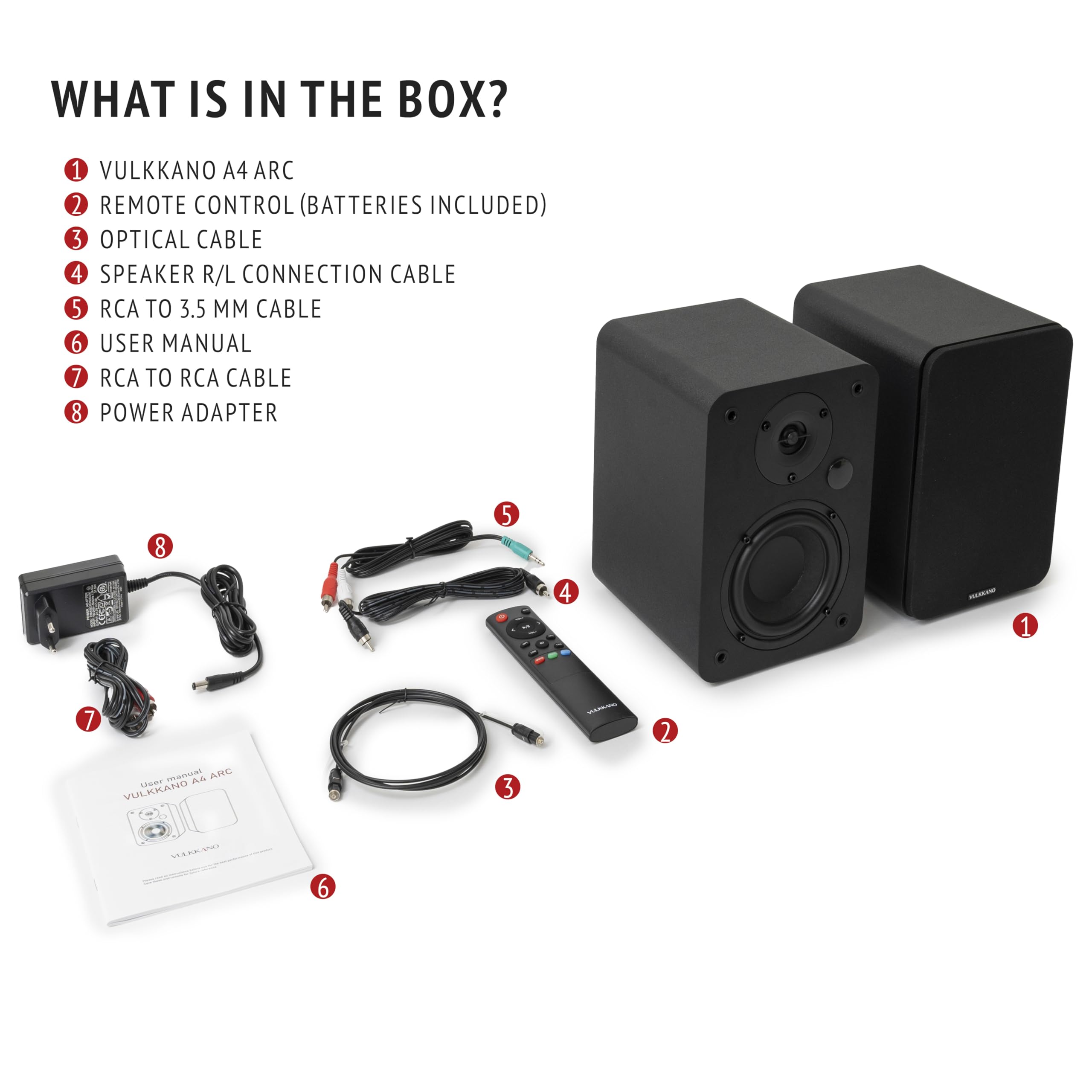 VULKKANO A4 ARC Cassa Amplificata con Woofer da 4", Bluetooth 5.0, HDMI ARC, Optica, RCA, USB, con Uscita Subwoofer, Casse Monitor con Design Elegante