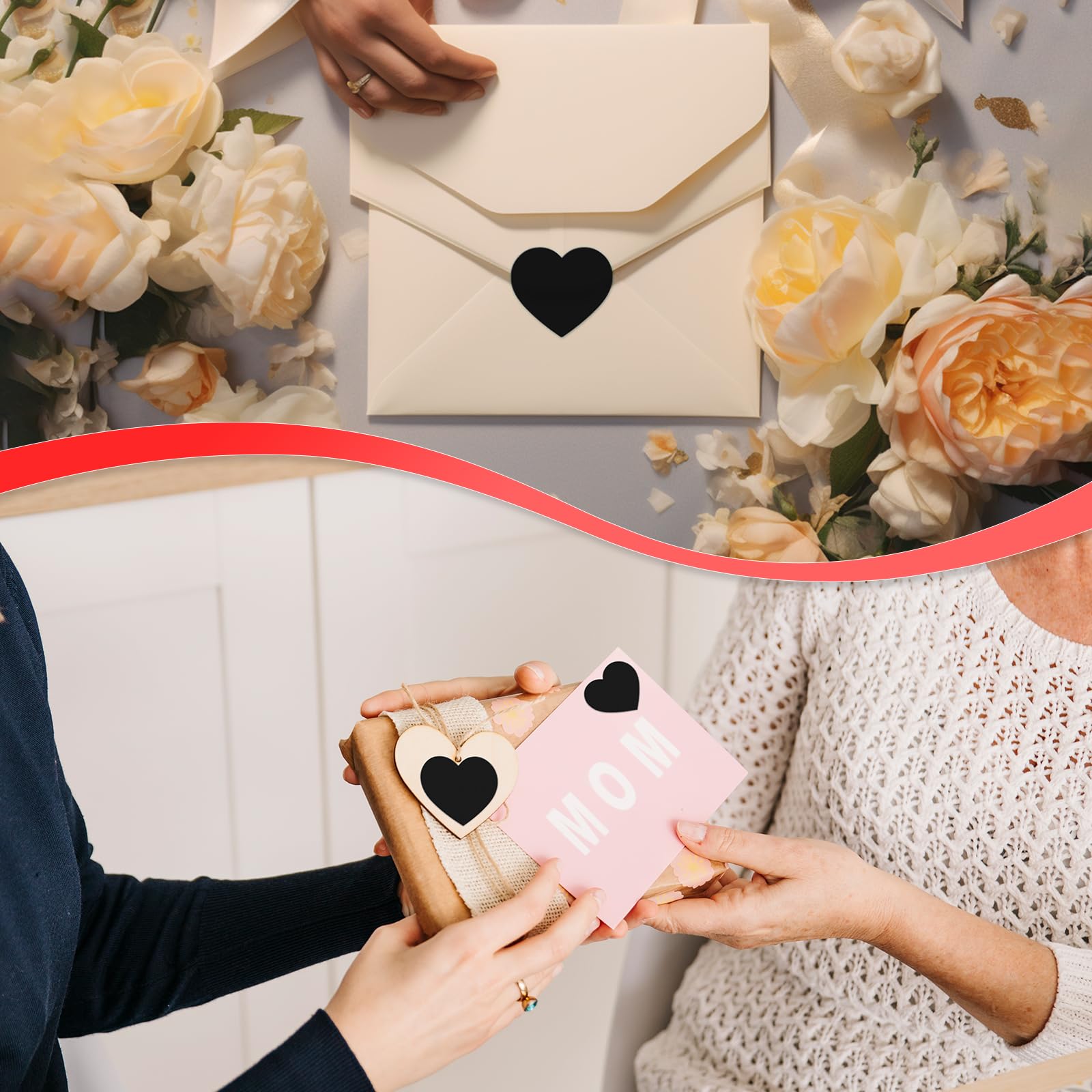 Meitaat Black Heart Stickers Roll 3.8 cm Valentine's Day Love Shape Labels Waterproof Removable for Craft Envelopes Boxes Gift Tags Bags Wedding 500 PCS - Image 3